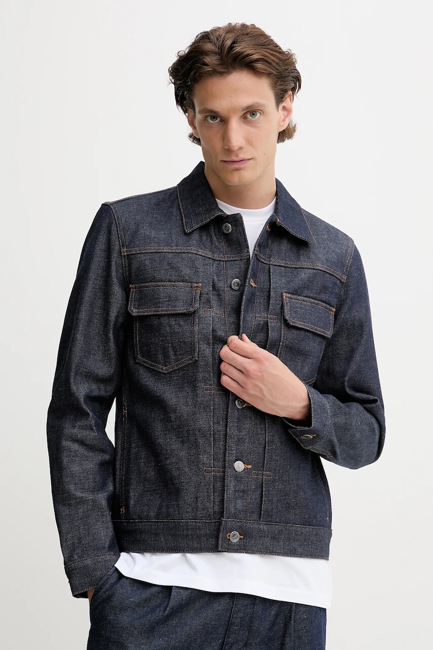 Bavlnená rifľová bunda A.P.C. Veste Jean Work CODBS.H02191-INDIGO, tmavomodrá farba, prechodná,