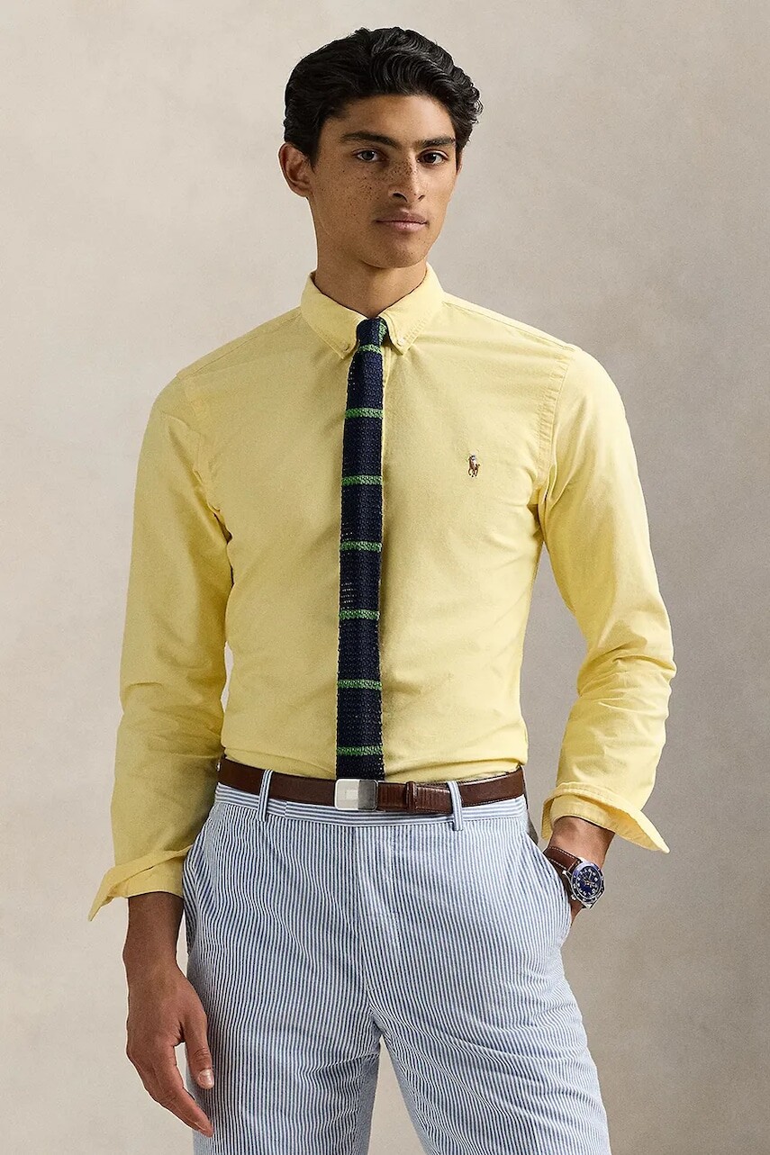 Bavlnená košeľa Polo Ralph Lauren fialová farba, regular, s golierom button-down, 710805562