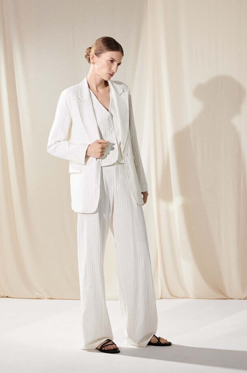 Sako s prímesou ľanu Answear.LAB biela farba, jednoradové, vzorované