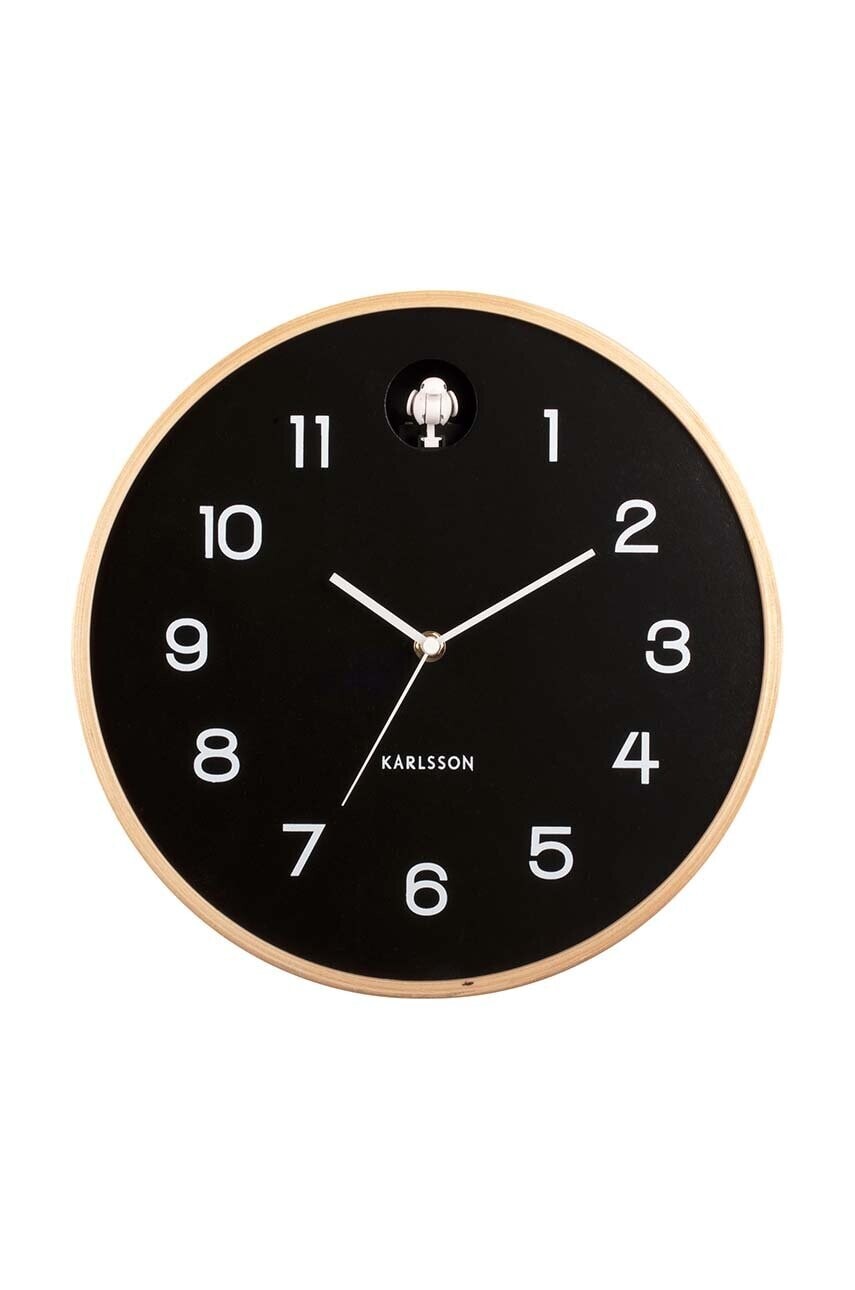 Nástenné hodiny s kukučkou Karlsson Natural Cuckoo 31,5 x 6 cm. čierna farba