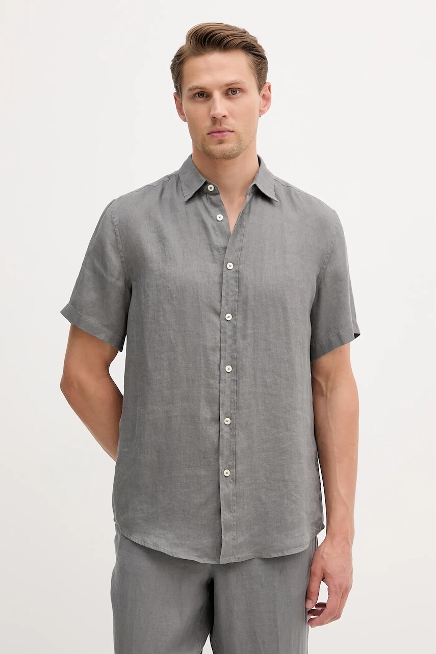 Ľanová košeľa United Colors of Benetton biela farba, regular, s klasickým golierom, 5BKU5QJH8