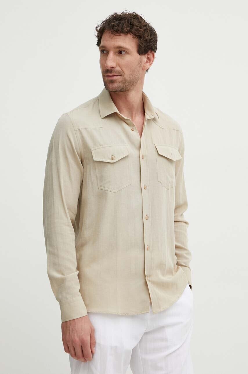 Košeľa s prímesou ľanu Liu Jo béžová farba, regular, s klasickým golierom