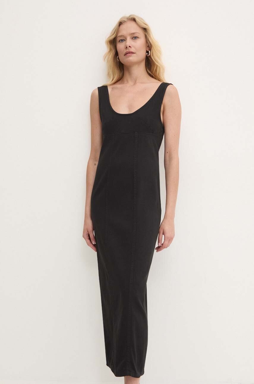 Rifľové šaty Answear.LAB čierna farba, midi, priliehavá