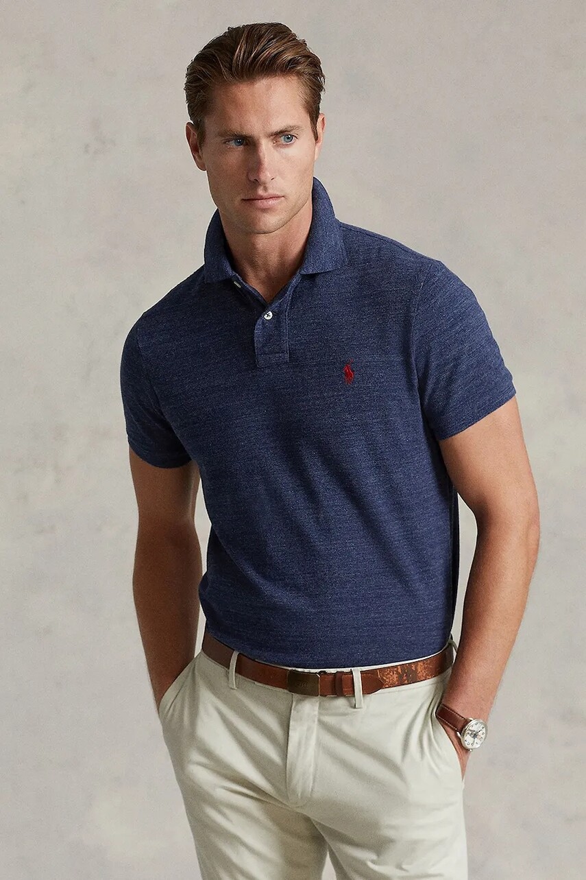 Bavlnené polo tričko Polo Ralph Lauren modrá farba, melanžová, 710666998