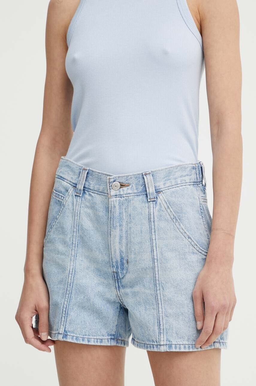 Rifľové krátke nohavice Levi's CARPENTER SHORT dámske, jednofarebné, vysoký pás, A8719