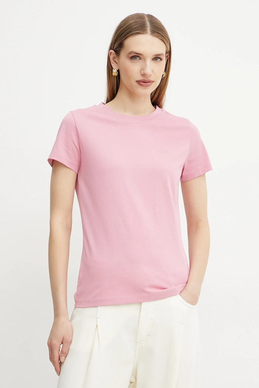 Bavlnené tričko BOSS Orange dámske, fialová farba, 50506973