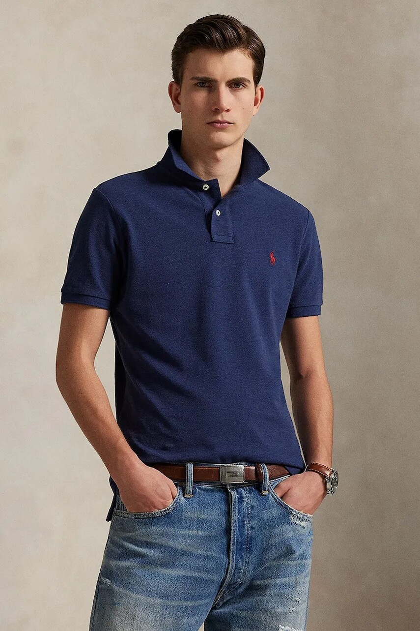 Bavlnené polo tričko Polo Ralph Lauren modrá farba, jednofarebné, 710680784