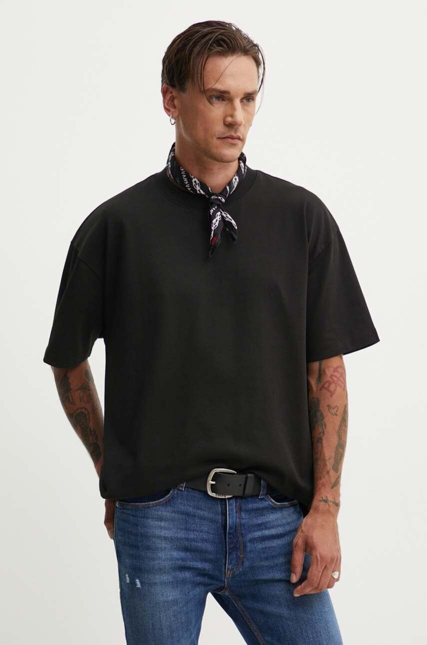 Bavlnené tričko HUGO pánske, čierna farba, jednofarebné, 50516664