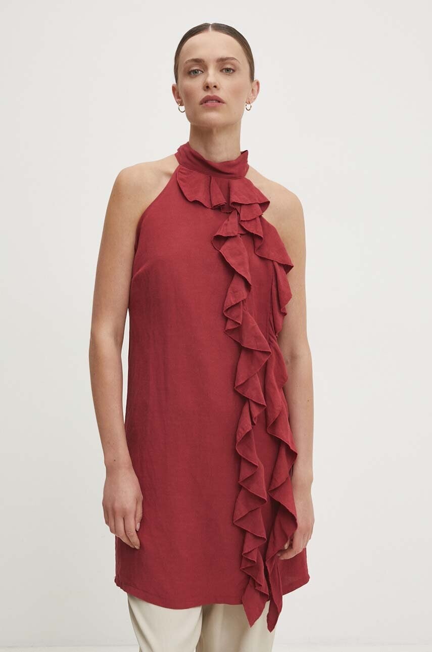 Ľanové šaty Answear.LAB červená farba, mini, rovný strih