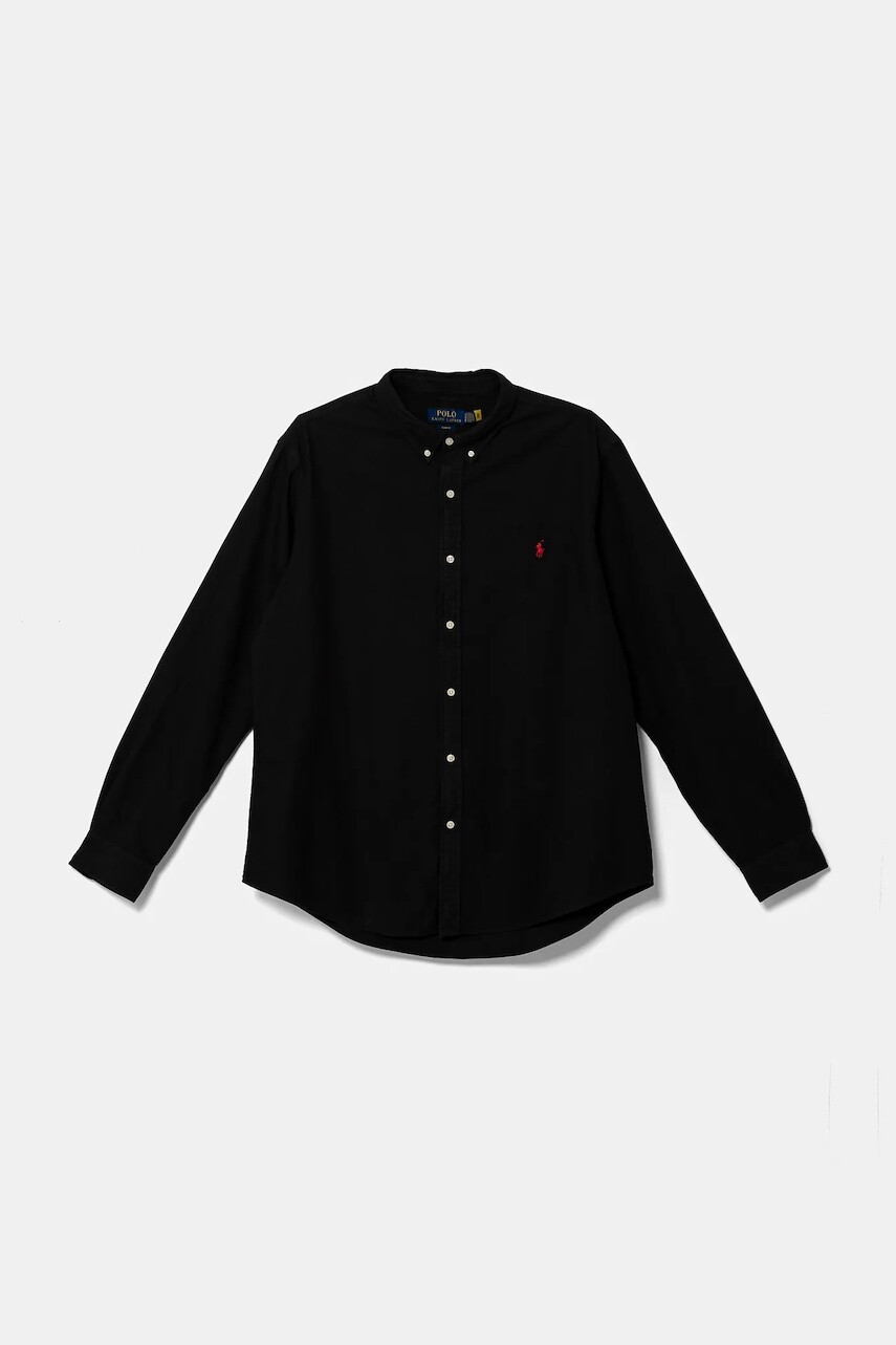 Bavlnená košeľa Polo Ralph Lauren pánska, čierna farba, slim, s golierom button-down, 710767828