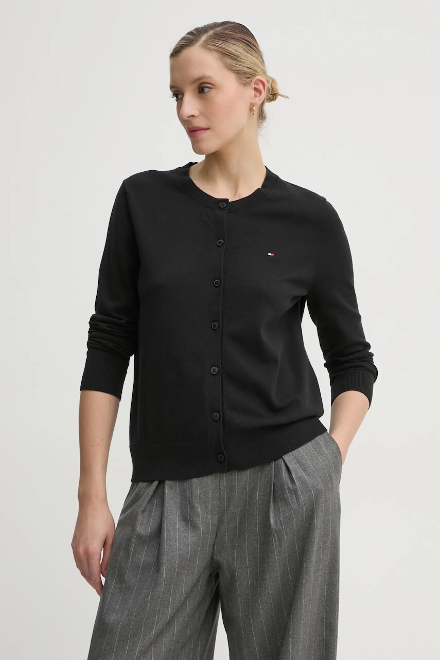 Kardigán Tommy Hilfiger dámsky, čierna farba, tenký, WW0WW42370