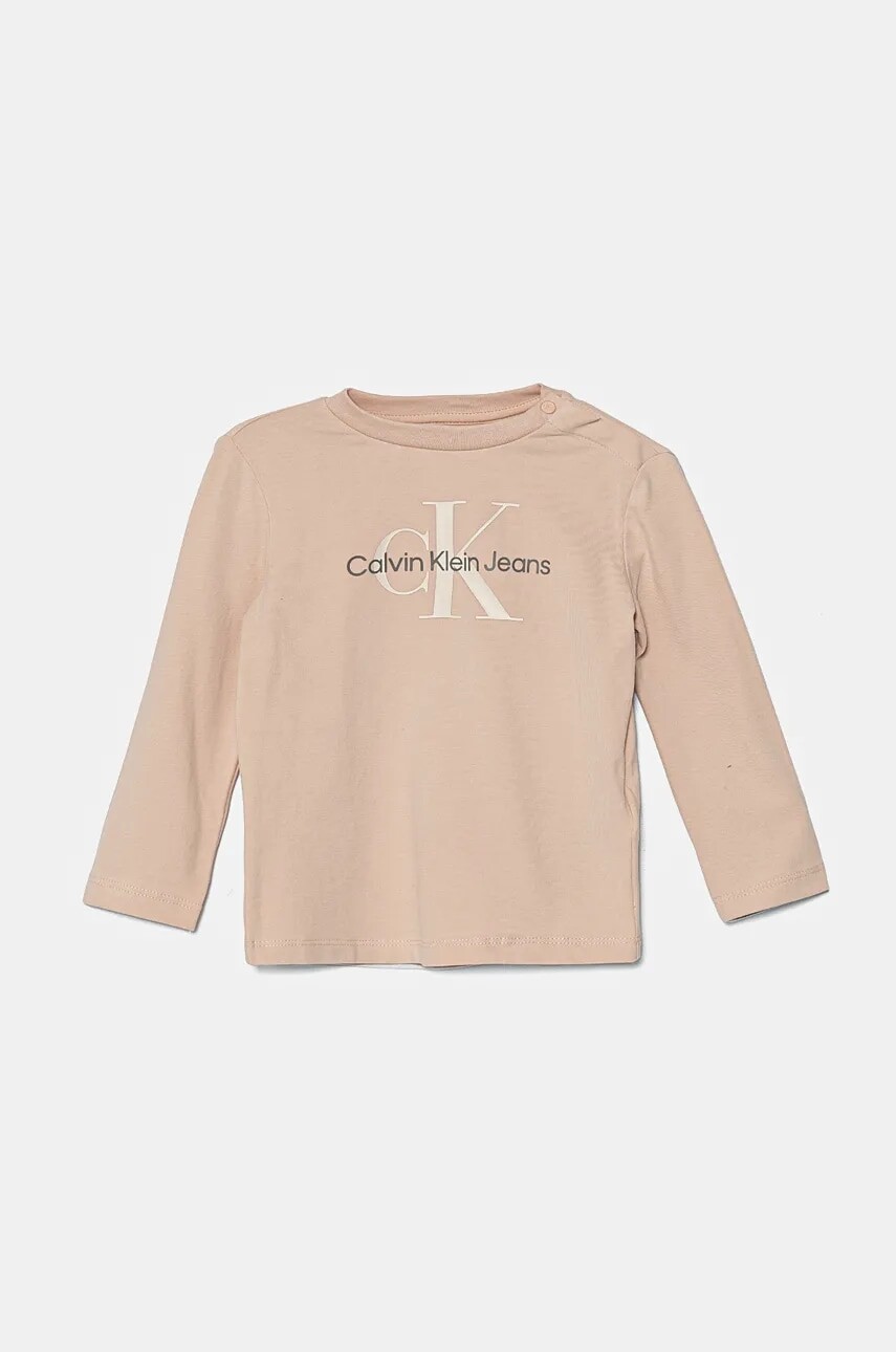 Detské tričko s dlhým rukávom Calvin Klein Jeans oranžová farba, s potlačou, IN0IN00005