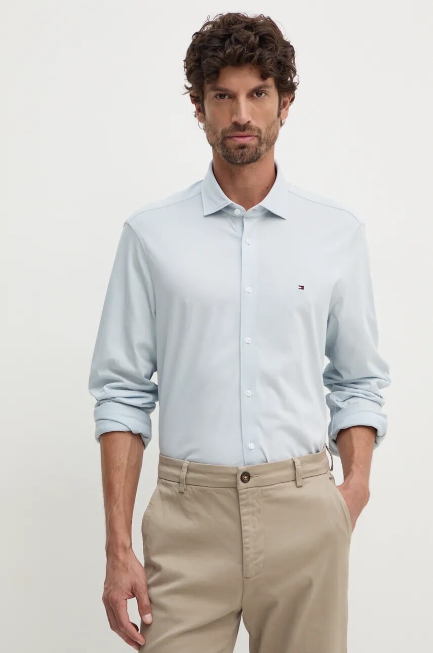 Bavlnená košeľa Tommy Hilfiger pánska, slim, s talianskym golierom, MW0MW35805