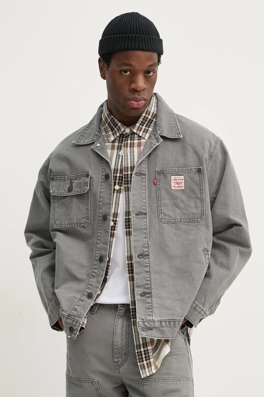 Bavlnená bunda Levi's šedá farba, prechodná, oversize, A4820