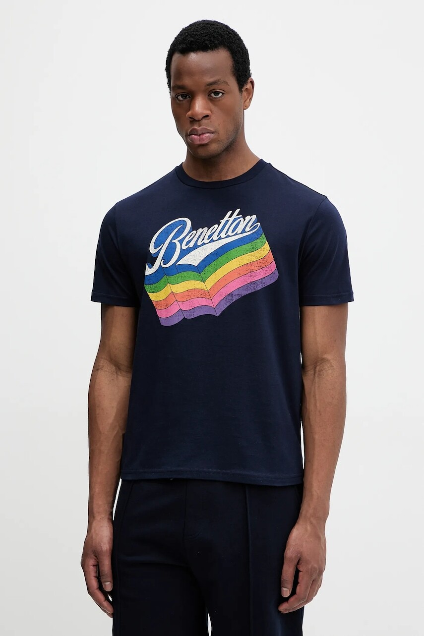 Bavlnené tričko United Colors of Benetton pánsky, fialová farba, s potlačou, 3I1XU1096