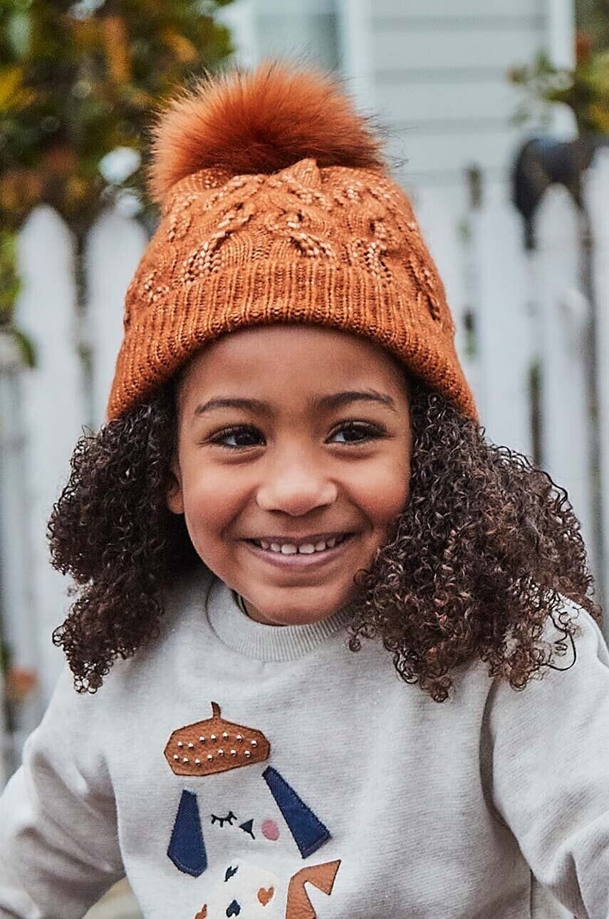 Detská čiapka Mayoral hnedá farba biela, z hrubej pleteniny, 10834