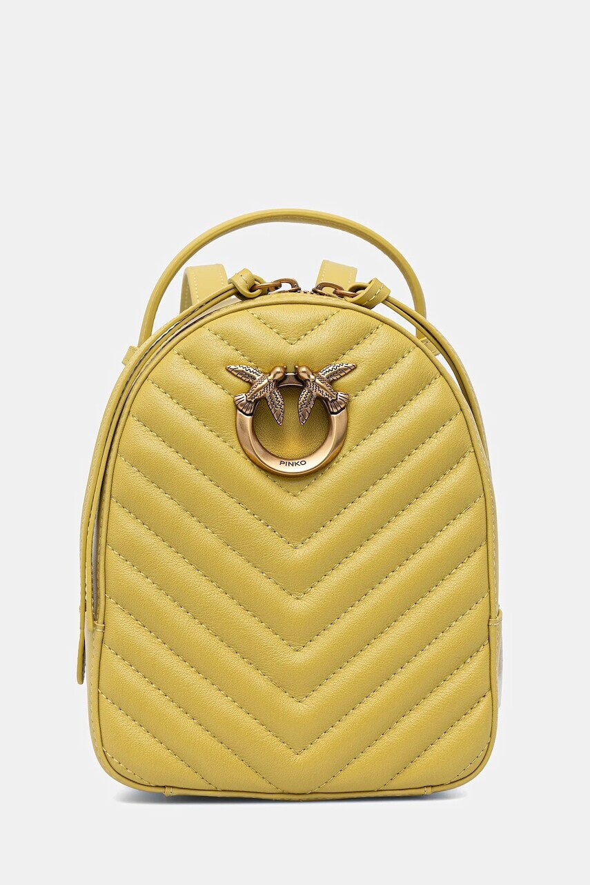 Kožený ruksak Pinko dámsky, žltá farba, malý, jednofarebný, 103614 A1J2