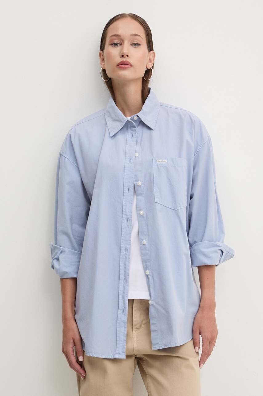 Bavlnená košeľa Guess Jeans dámska, voľný strih, s klasickým golierom, W4YH22 WGCF1