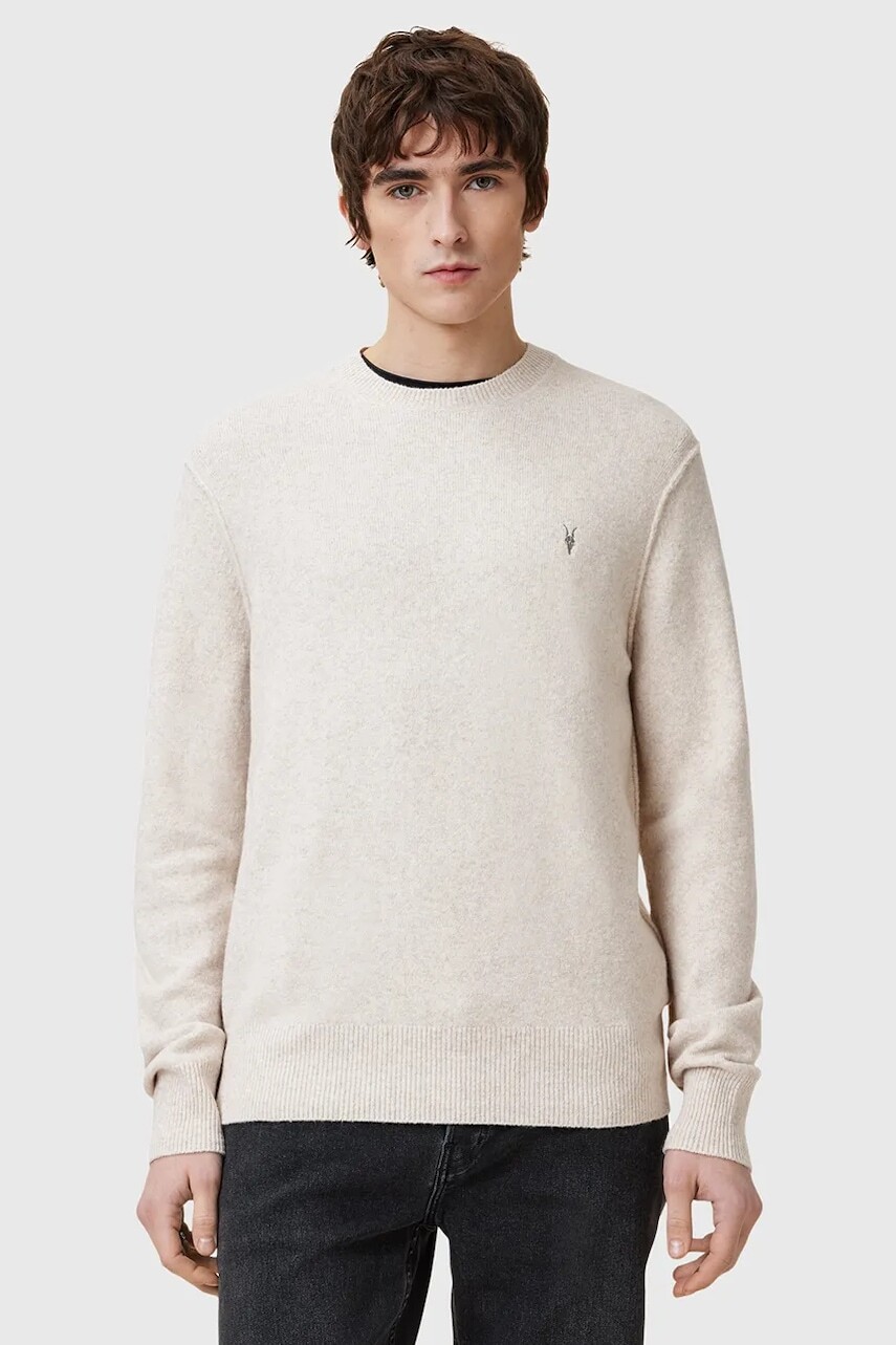 Vlnený sveter AllSaints STATTEN béžová farba, jednofarebná, M039KA