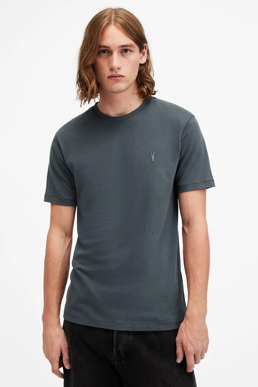 Bavlnené tričko AllSaints BRACE pánske, tmavomodrá farba, jednofarebné, M030JB