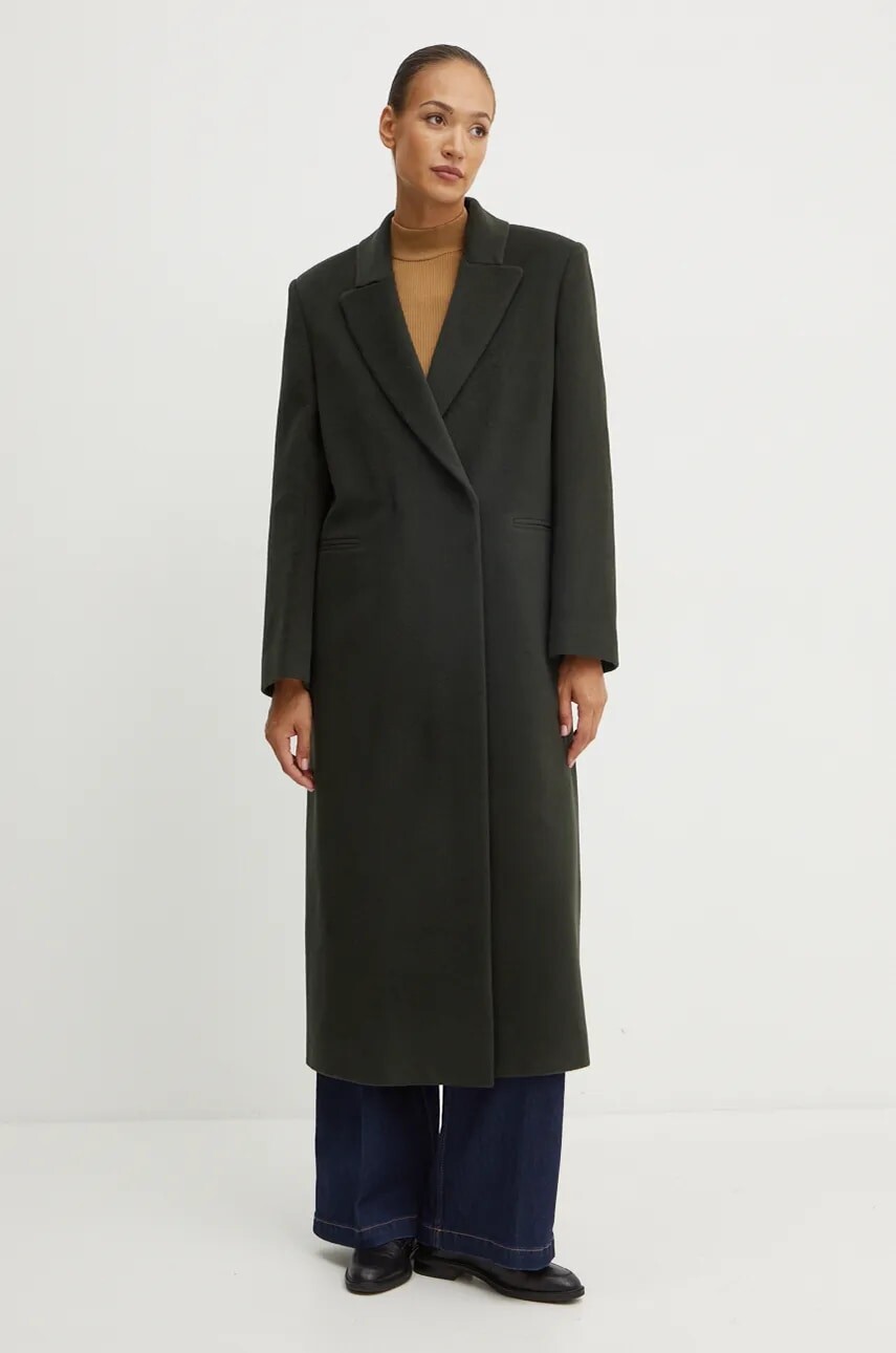 Vlnený kabát Liviana Conti zelená farba, prechodný, dvojradový, F4WL60