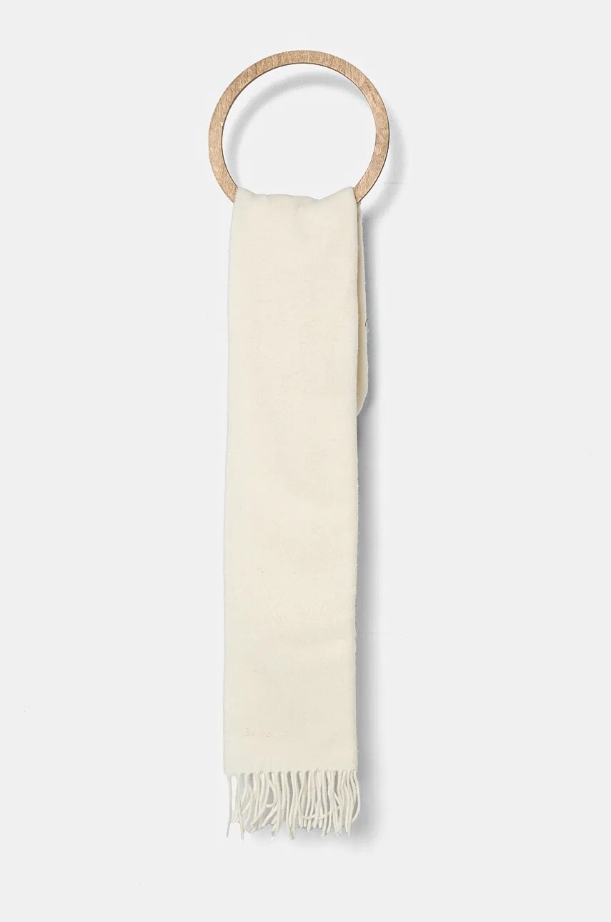 Vlnený šál Barbour biela farba, melanžový, LSC0133