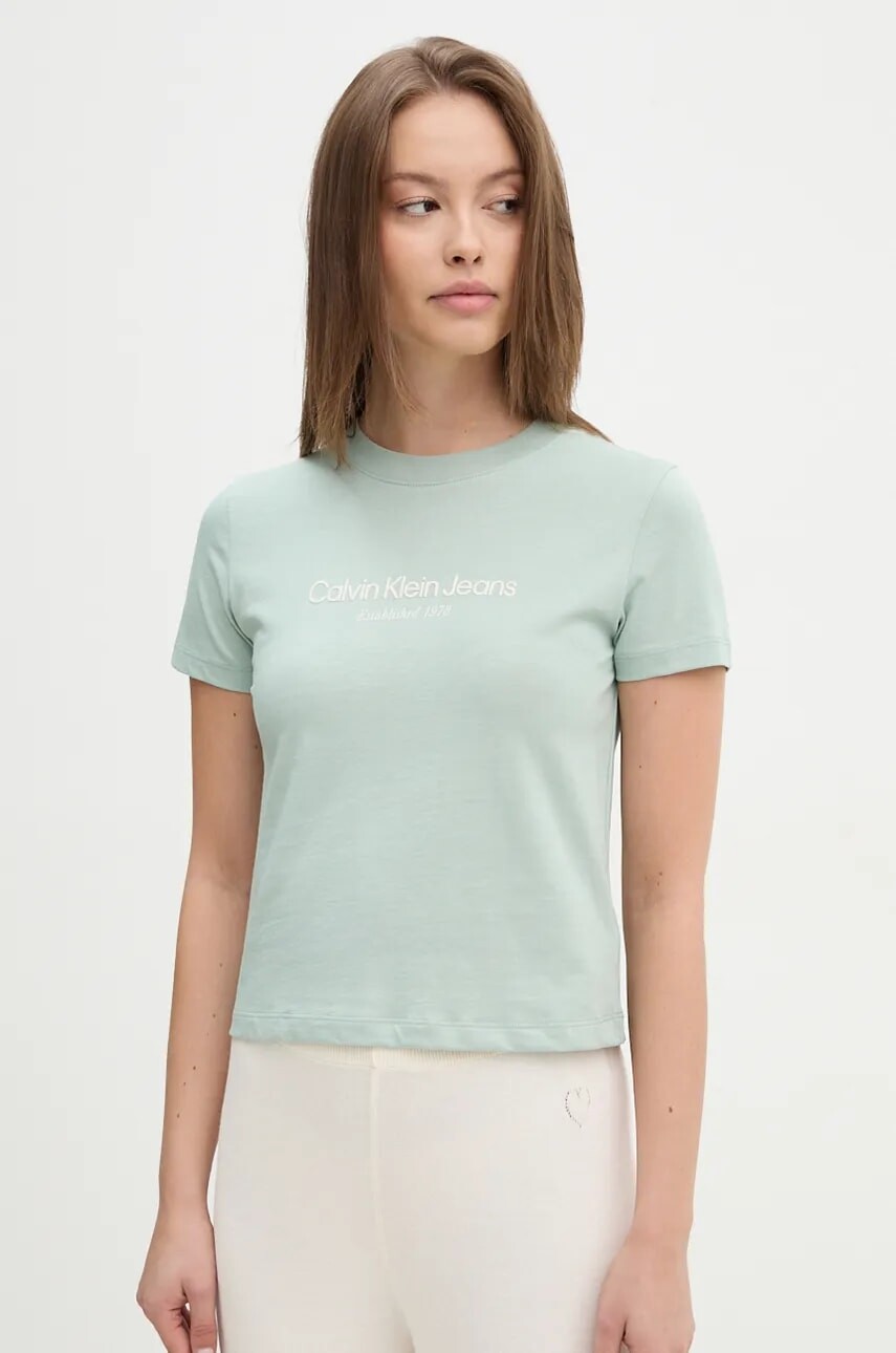 Bavlnené tričko Calvin Klein Jeans dámske, zelená farba, J20J224914