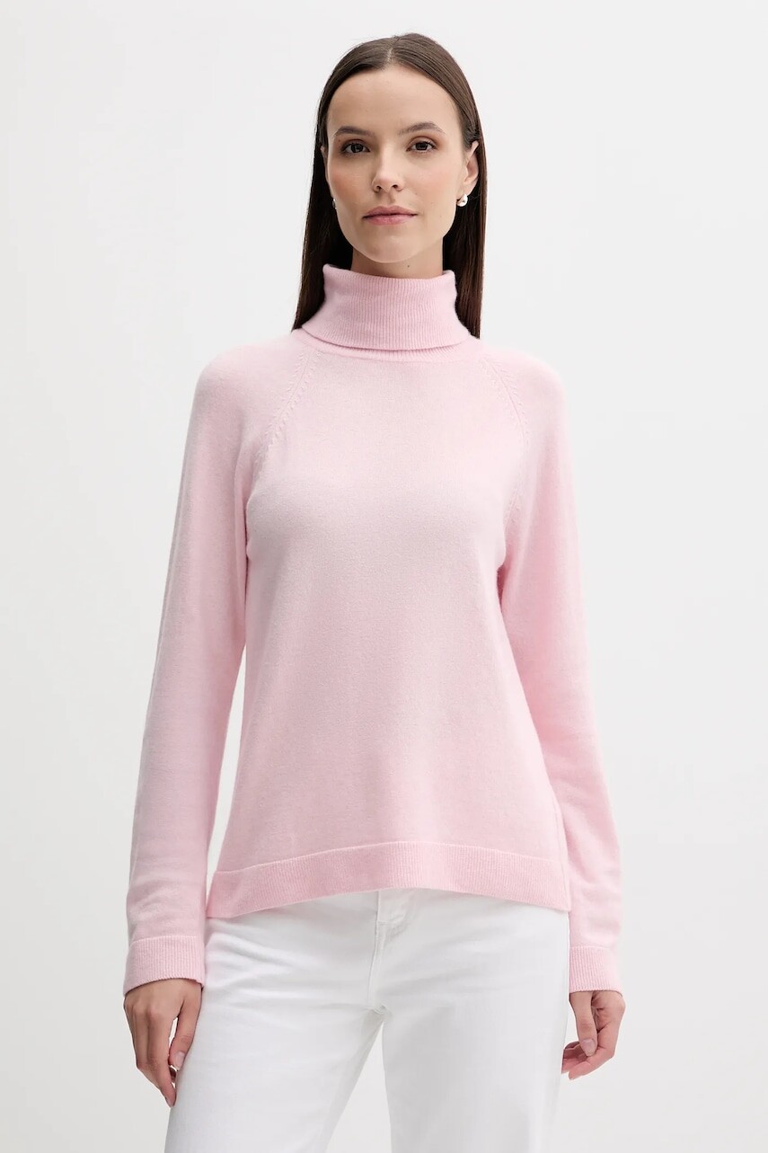 Sveter s prímesou vlny United Colors of Benetton ružová farba, ľahký, s rolákom, 1035D2551