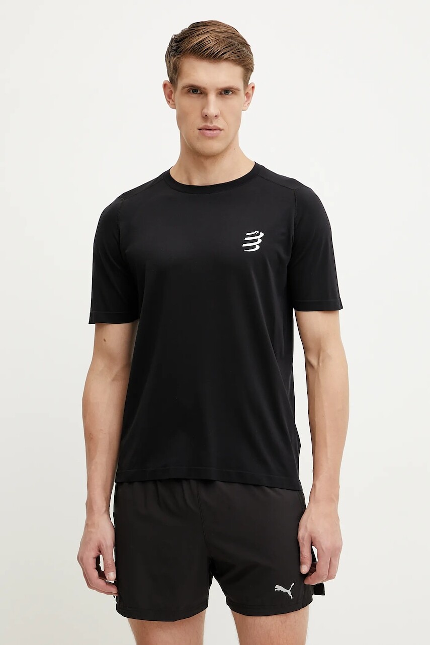 Bežecké tričko Compressport Performance čierna farba, vzorované, ATSM4920