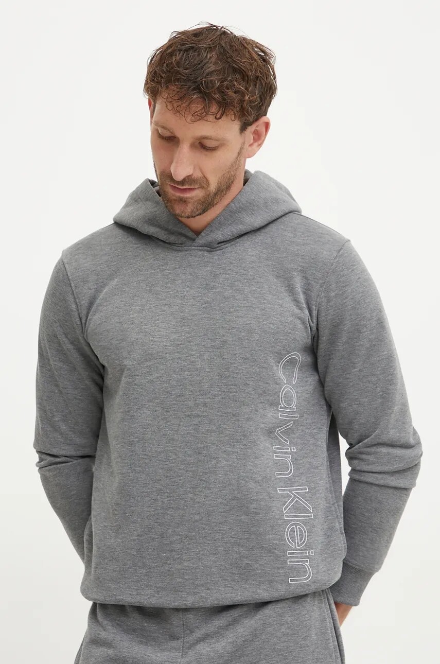 Tréningová mikina Calvin Klein Performance šedá farba, s kapucňou, melanžová, 00GMF4W340