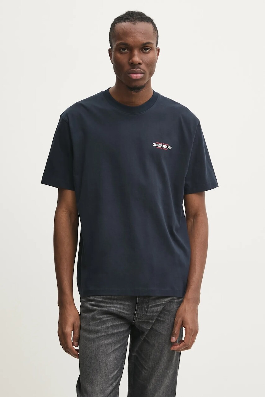 Bavlnené tričko Guess Jeans pánske, tmavomodrá farba, s potlačou, M4BI75 K8FQ4