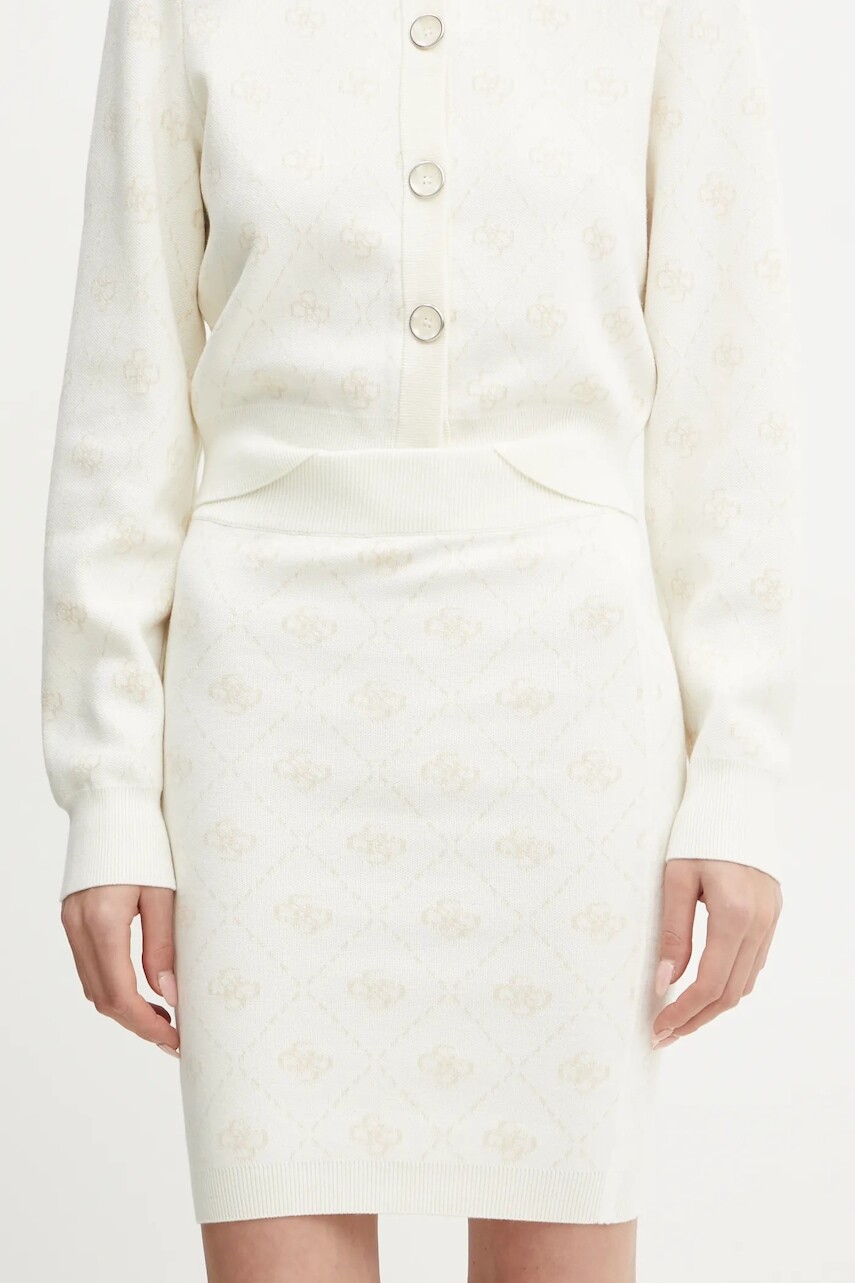 Sukňa s prímesou vlny Guess SARAH béžová farba, mini, puzdrová, W4BD0S Z3JD2