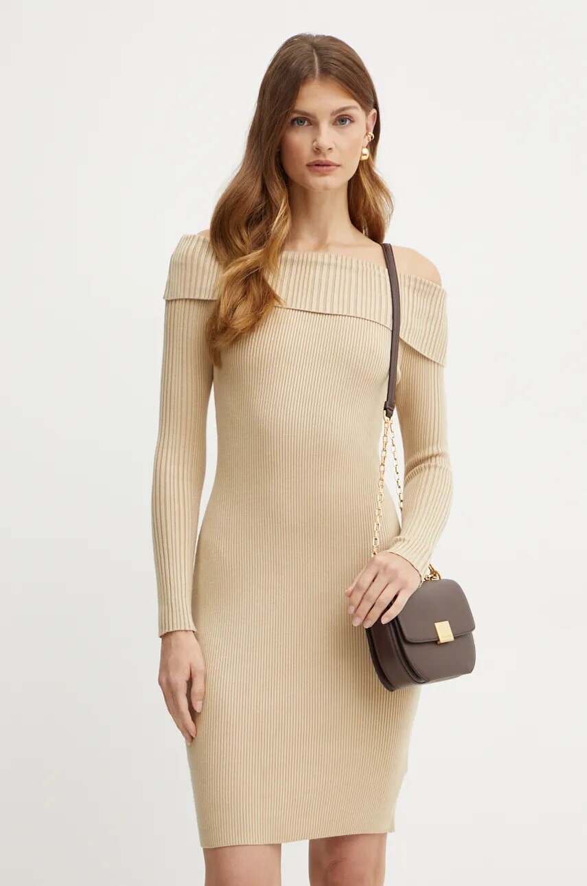 Šaty Guess JULIA béžová farba, mini, priliehavé, W4BK97 Z2YJ2