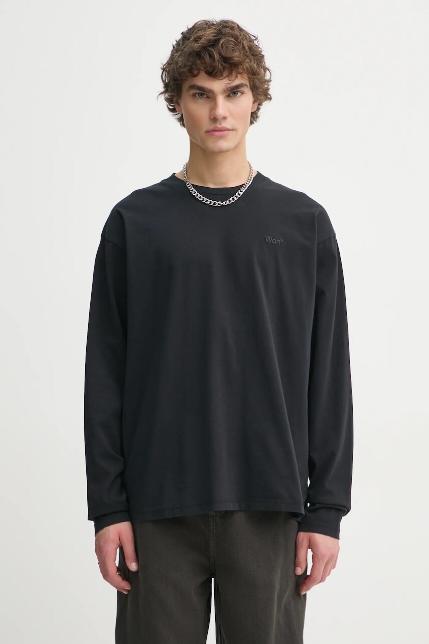 Bavlnené tričko s dlhým rukávom Won Hundred čierna farba, jednofarebné, 3301-12063