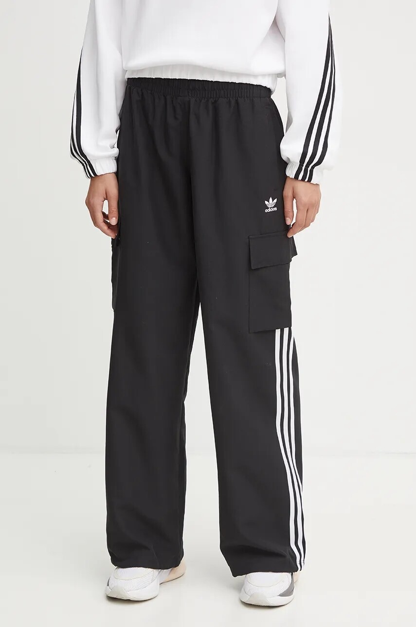 Nohavice adidas Originals 3S CARGO PANTS dámske, čierna farba, strih cargo, vysoký pás, JF1292