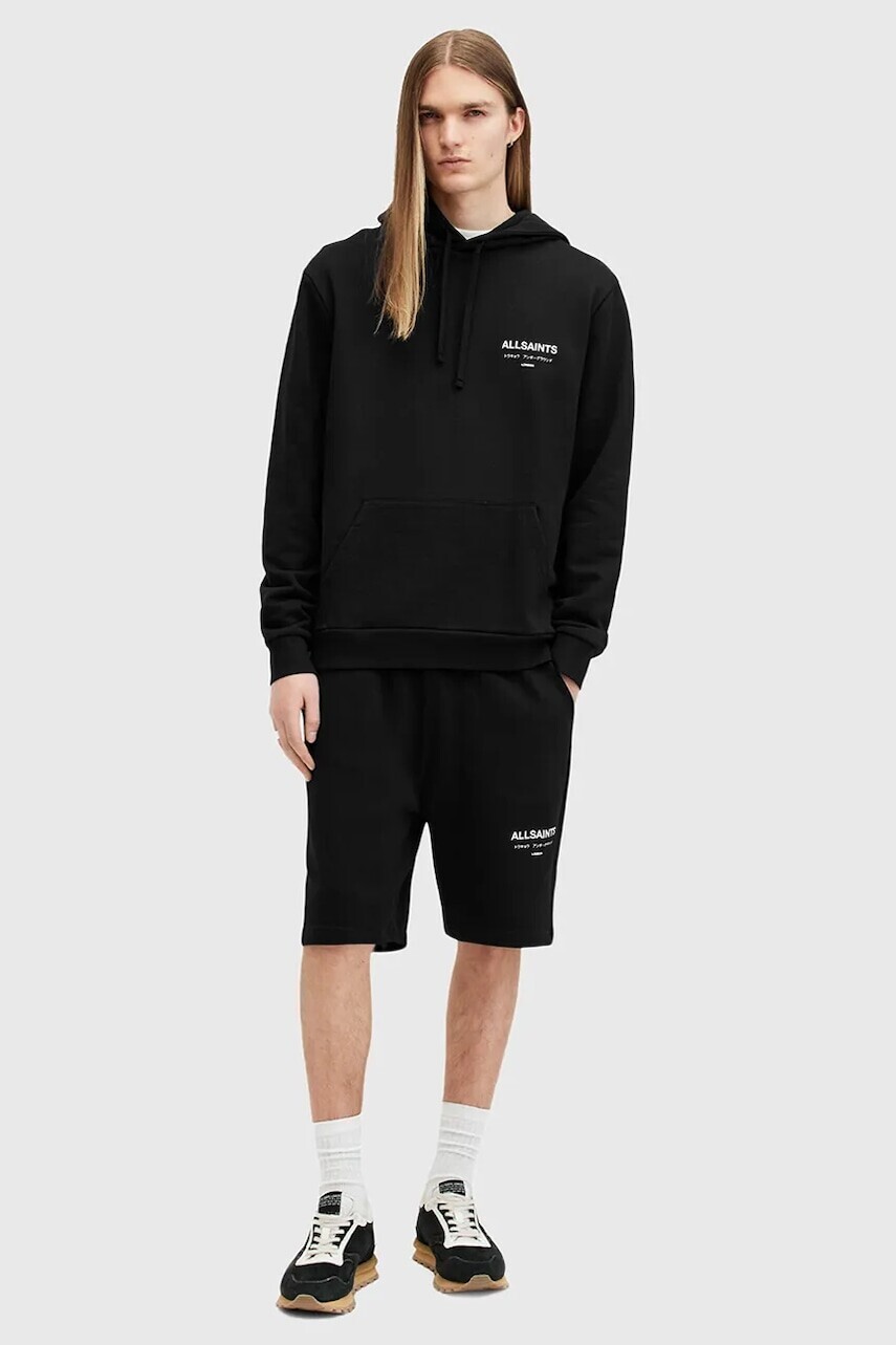 Bavlnené šortky AllSaints UNDRGRND SWEATSHORT čierna farba, M002TC