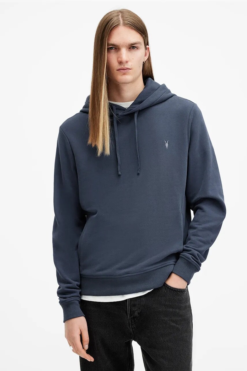Bavlnená mikina AllSaints RAVEN OTH HOODY pánska, tmavomodrá farba, s kapucňou, jednofarebná, M003NZ