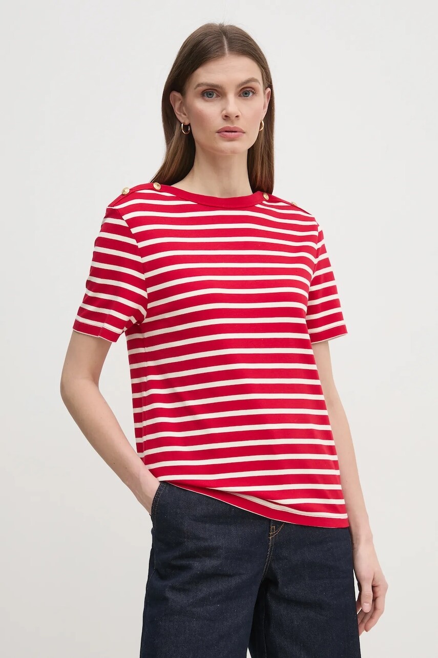 Bavlnené tričko Tommy Hilfiger dámske, červená farba, WW0WW42907