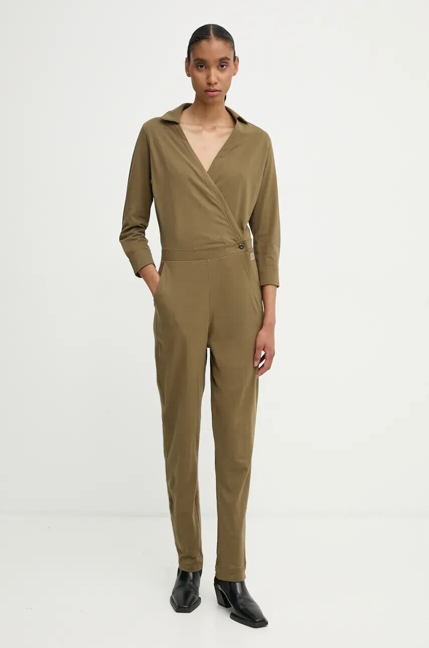 Bavlnený overal G-Star zelená farba, bavlnený, v výstrih, D25024-B771