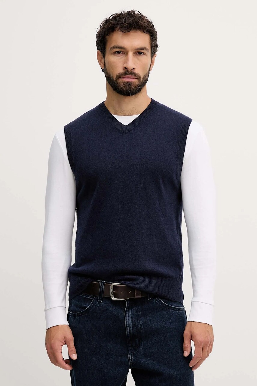 Vlnená vesta United Colors of Benetton čierna farba, ľahká, 1002U400L