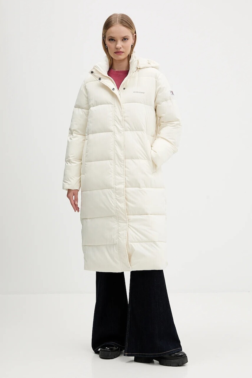 Bunda Guess Jeans čierna farba, zimná, oversize, W4BL26 WGII2