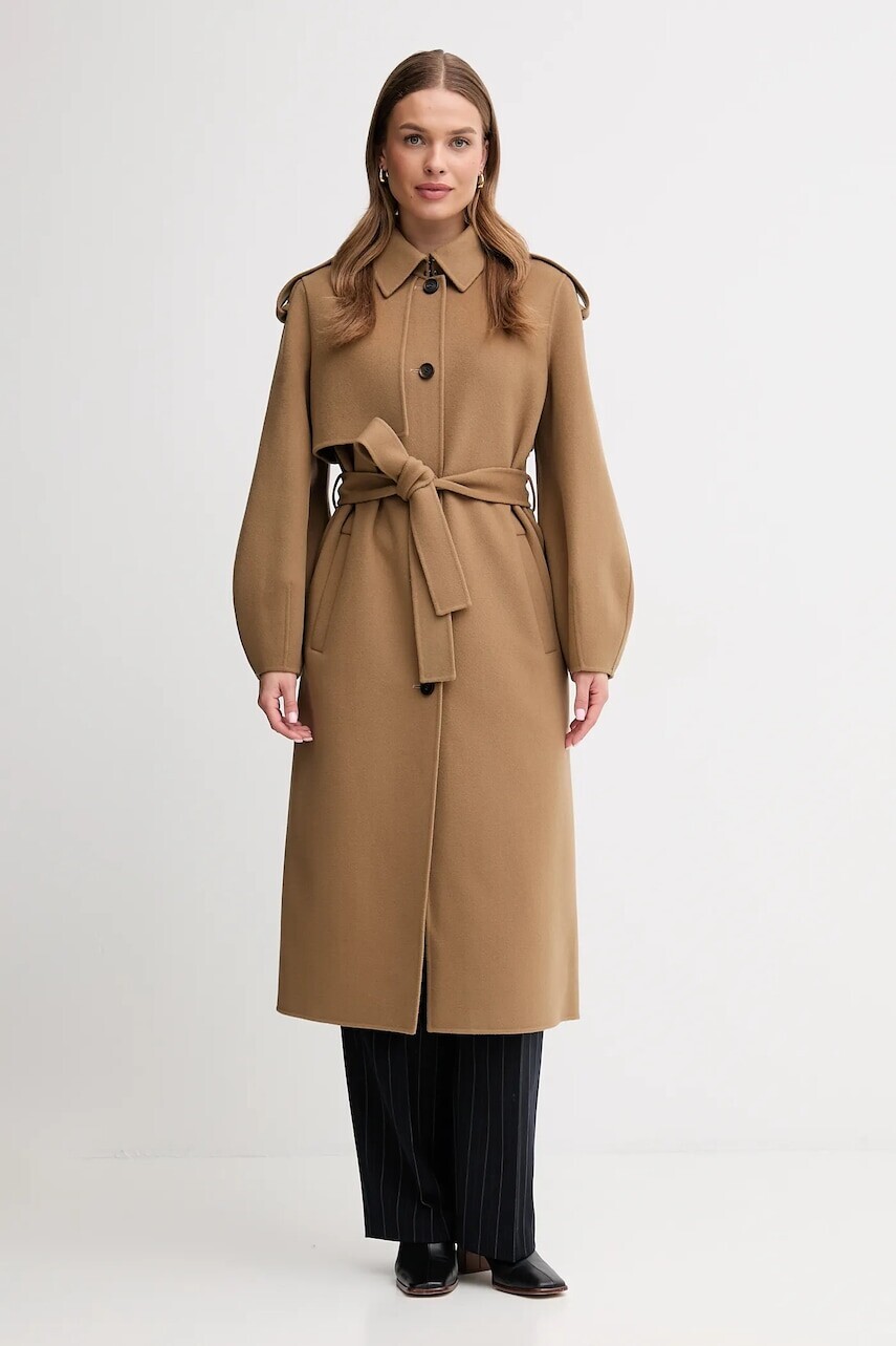 Vlnený kabát MACKAGE béžová farba, prechodná, CEYLA