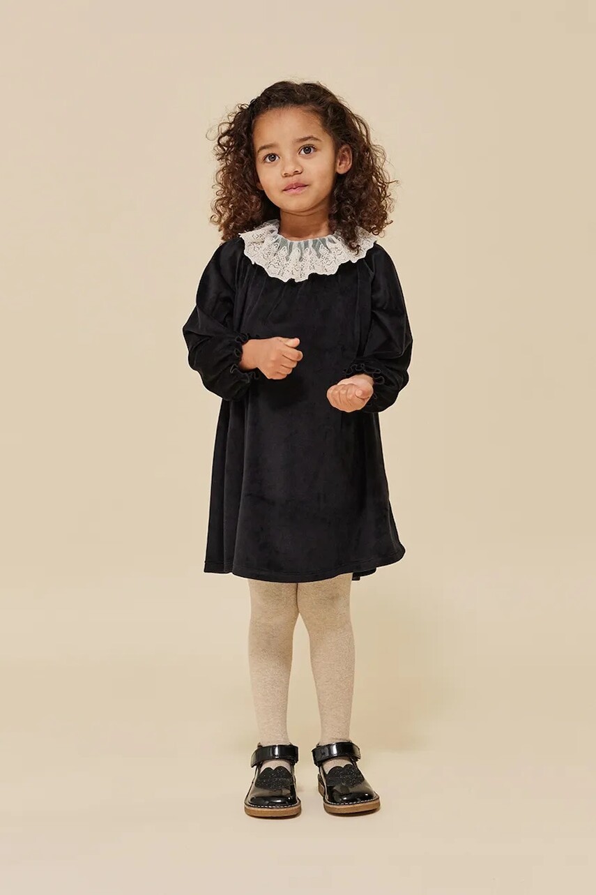 Dievčenské šaty Konges Sløjd VENOLA DRESS GRS čierna farba, mini, áčkový strih, KS102136