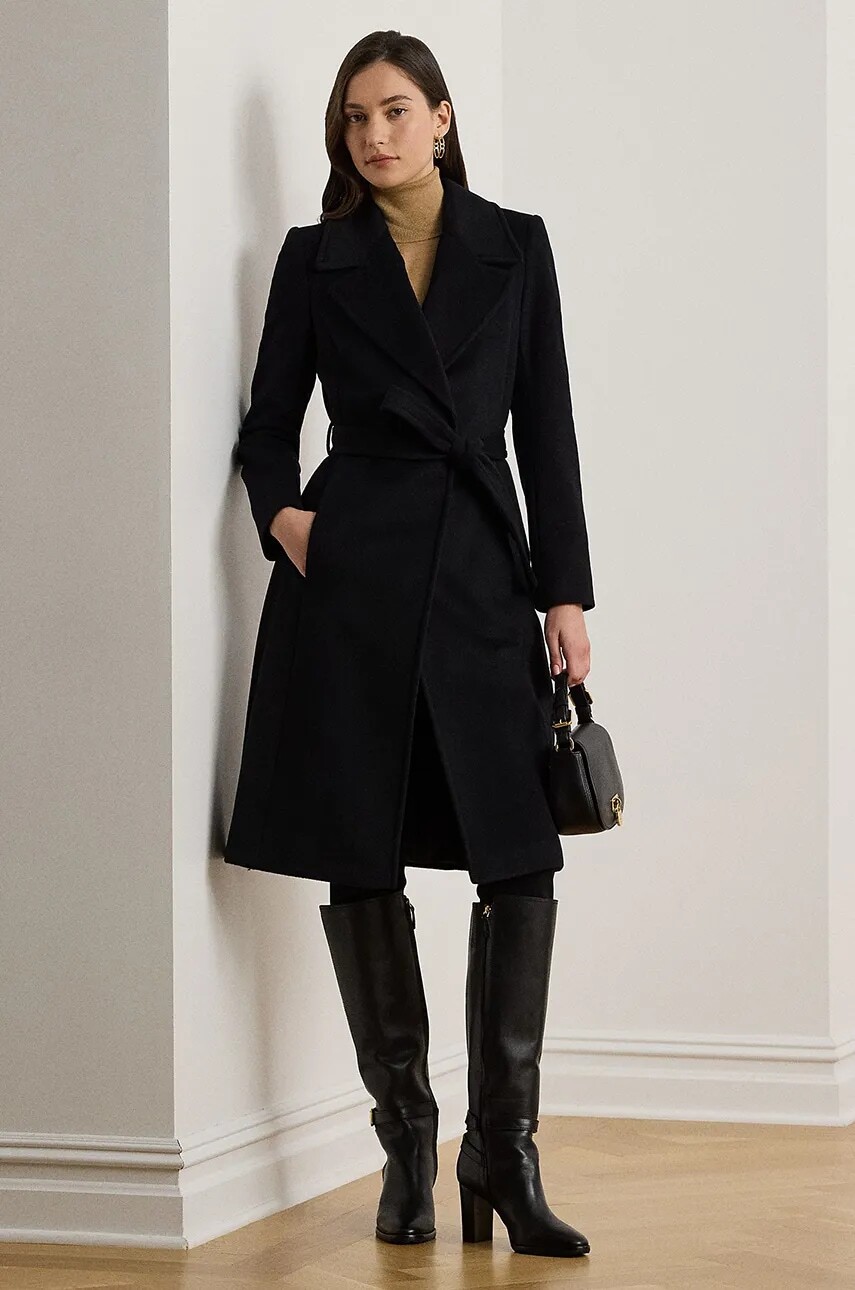 Vlnený kabát Lauren Ralph Lauren čierna farba, prechodný, 297962169