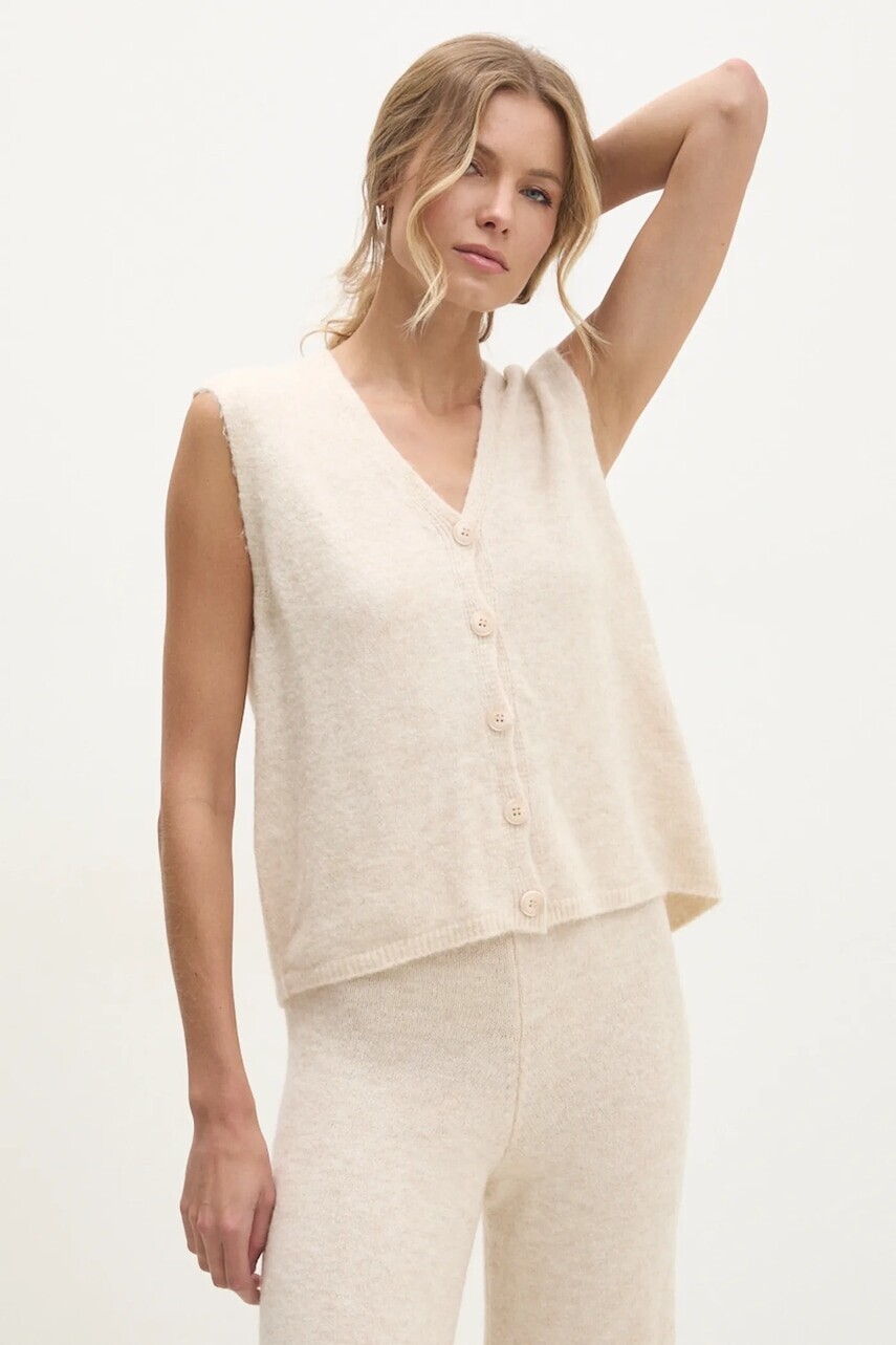 Vlnená vesta Answear.LAB béžová farba, tenký