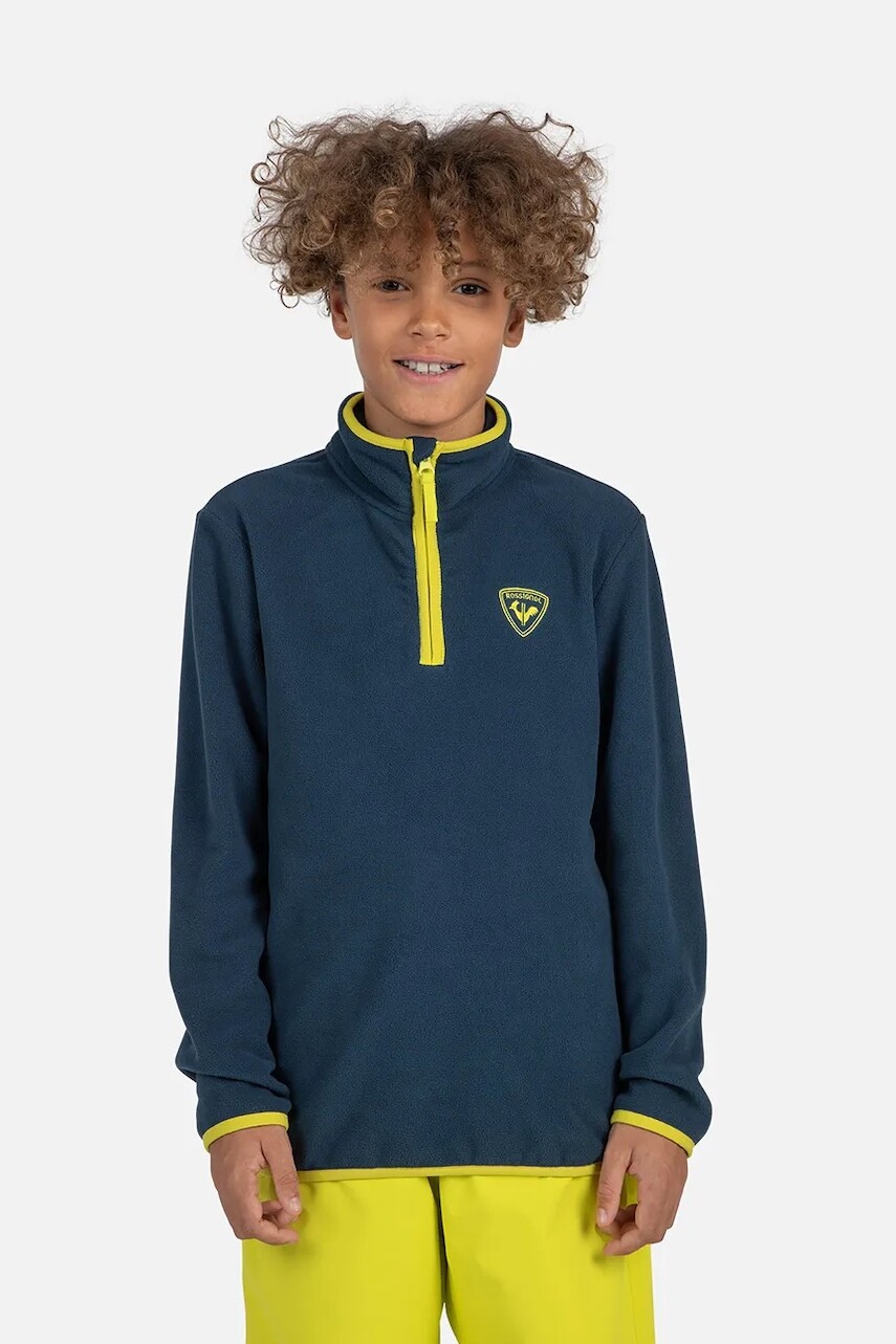 Detská fleecová mikina Rossignol STRAWPILE tmavomodrá farba, s nášivkou, RLNYL05