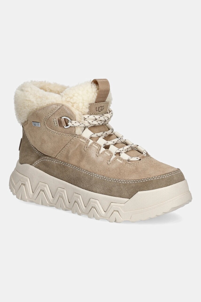 Semišové topánky UGG Terretrail Cozy Lace dámske, zelená farba, na platforme, zateplené, 1158210-SAN