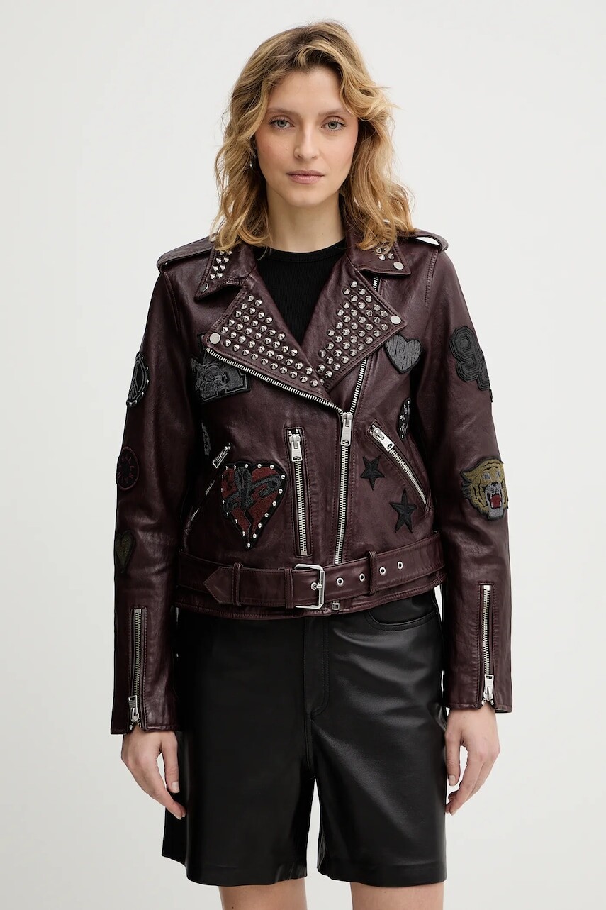 Kožená bunda AllSaints COLLEGE čierna farba, prechodná, W138LB