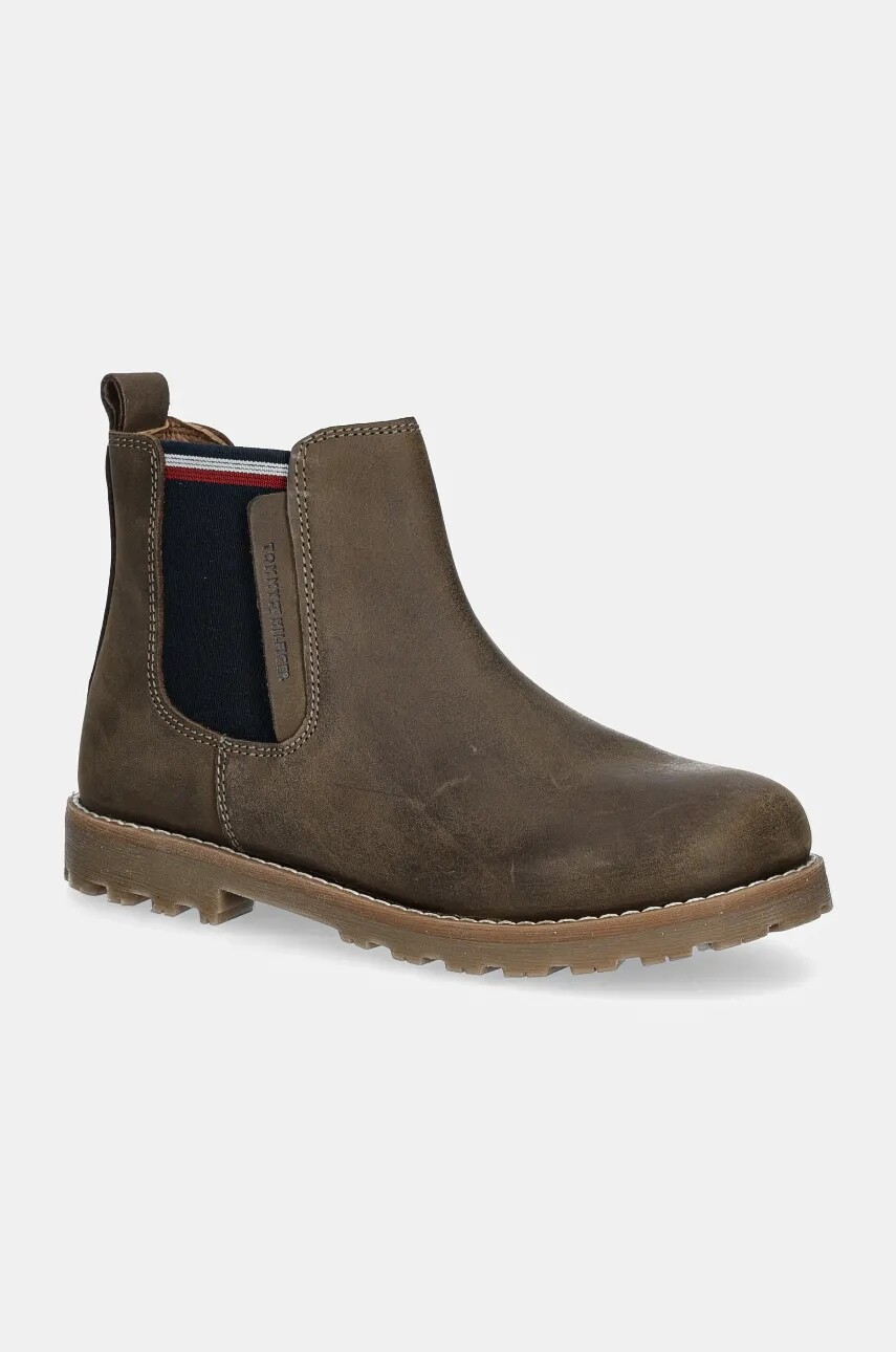 Detské zimné kožené topánky Tommy Hilfiger zelená farba, T1X5-33700