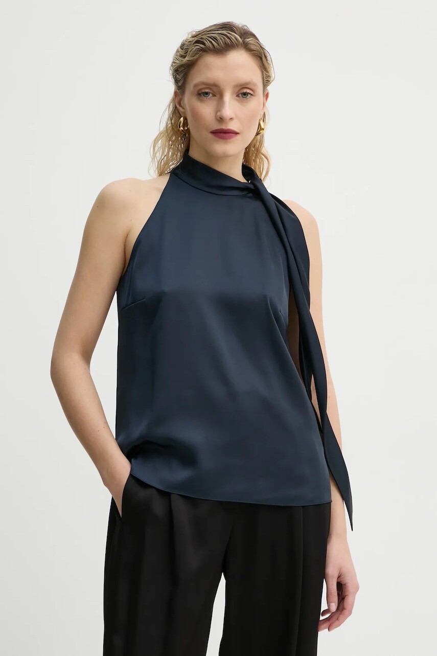 Blúzka Theory dámska, tmavomodrá farba, jednofarebná, O1005507